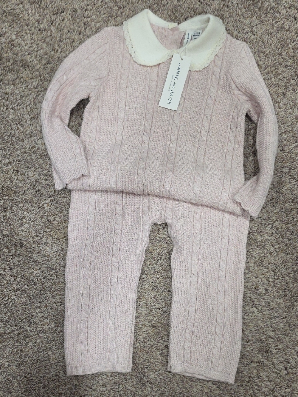 Janie and Jack Pale Pink Cable Knit Onesie
